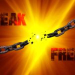 A heavy chain broken in the middle headlined by text that says "Break Free"